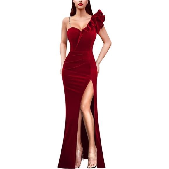 Women Red Velvet Formal Prom Wedding Cocktail Evening Gown Christmas Par… - Picture 1 of 6